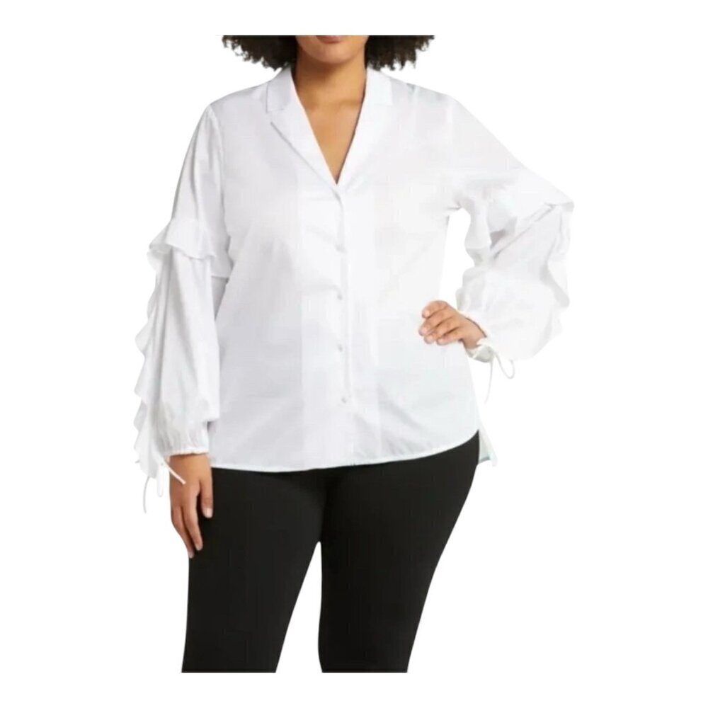 HARSHMAN Vivona Ruffle Sleeve Tunic Shirt Top WHITE Plus Size 2X MSRP $230